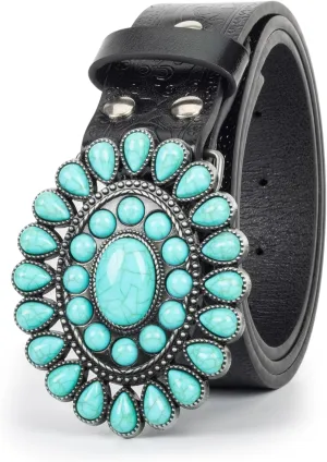 UTOWO Women Western-Turquoise-Belt Embossed-PU-Leather-Cowgirl-Belt Applies-Jeans-Pants-Dresses for Rodeo-Country-Concert