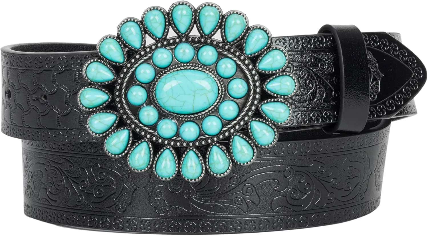 UTOWO Women Western-Turquoise-Belt Embossed-PU-Leather-Cowgirl-Belt Applies-Jeans-Pants-Dresses for Rodeo-Country-Concert