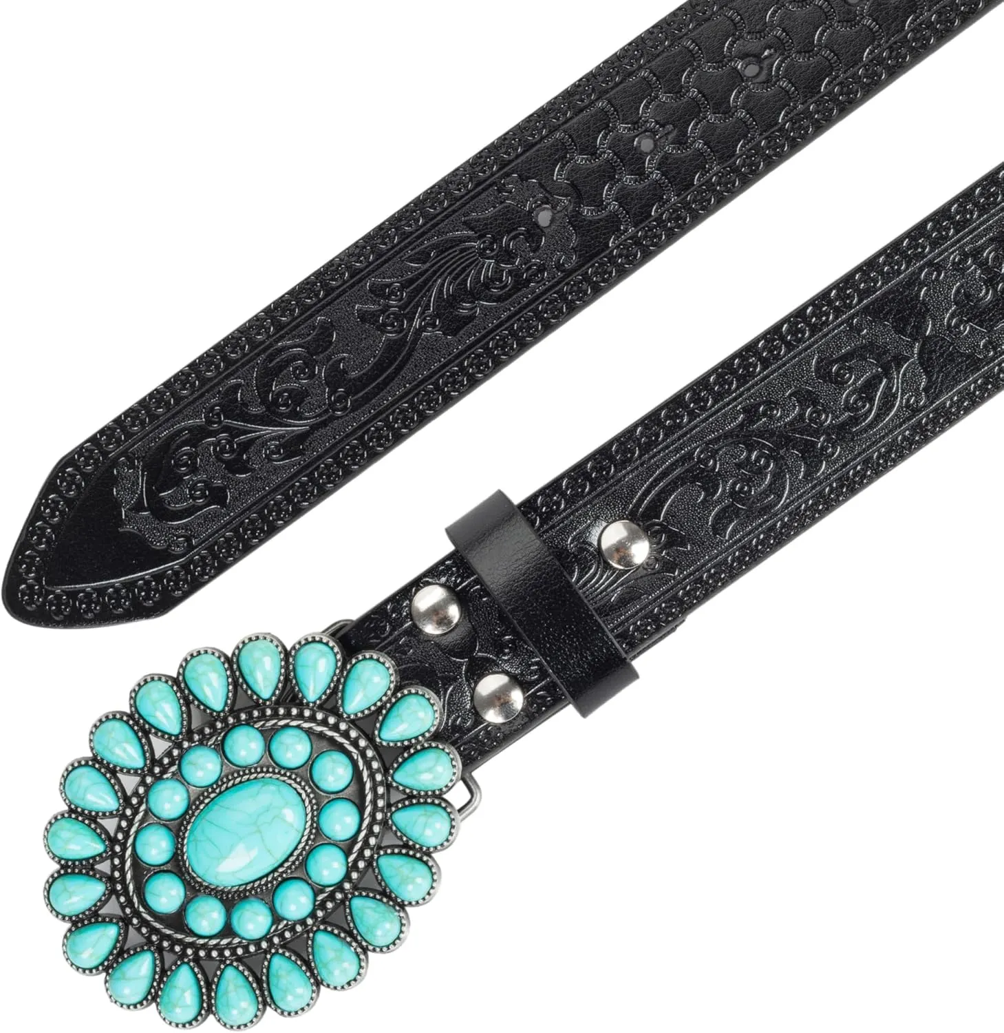 UTOWO Women Western-Turquoise-Belt Embossed-PU-Leather-Cowgirl-Belt Applies-Jeans-Pants-Dresses for Rodeo-Country-Concert