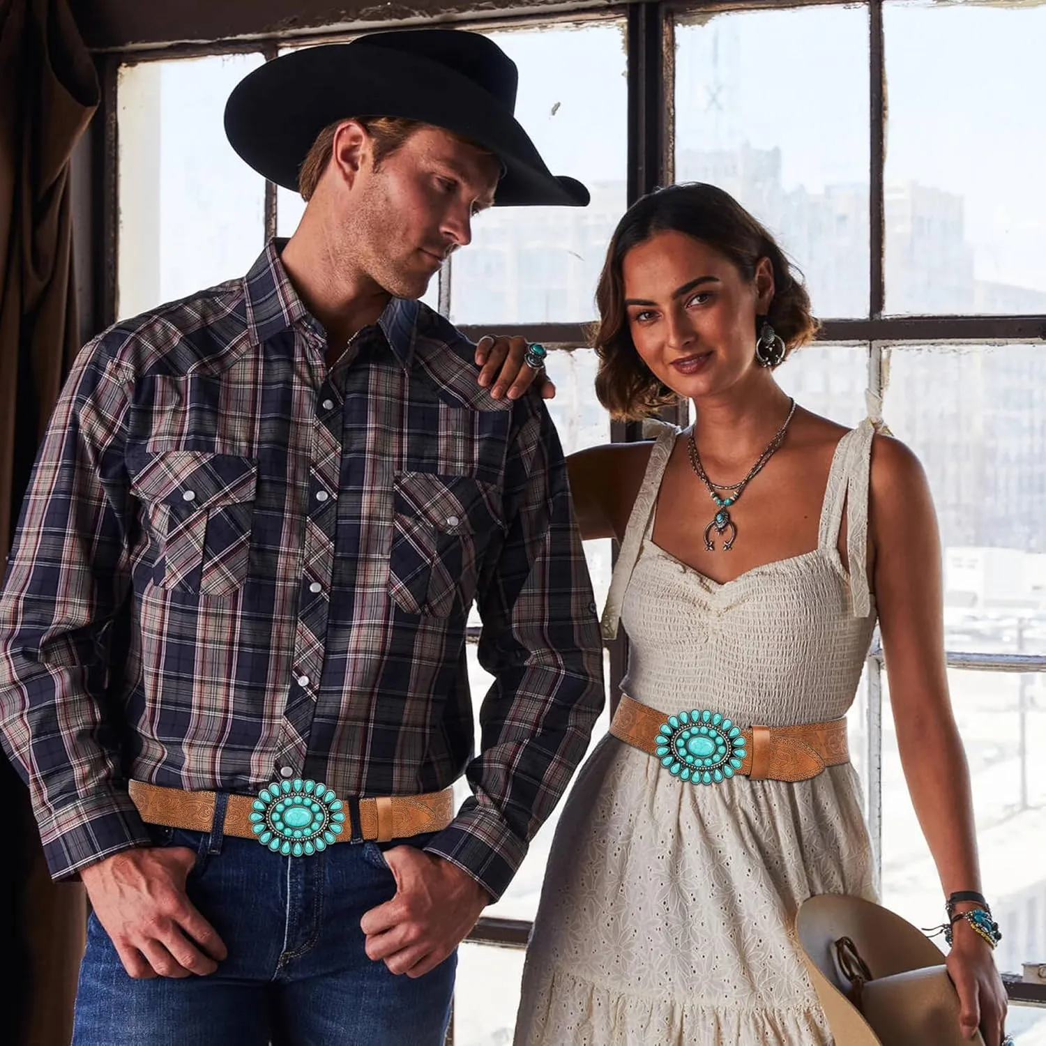 UTOWO Women Western-Turquoise-Belt Embossed-PU-Leather-Cowgirl-Belt Applies-Jeans-Pants-Dresses for Rodeo-Country-Concert