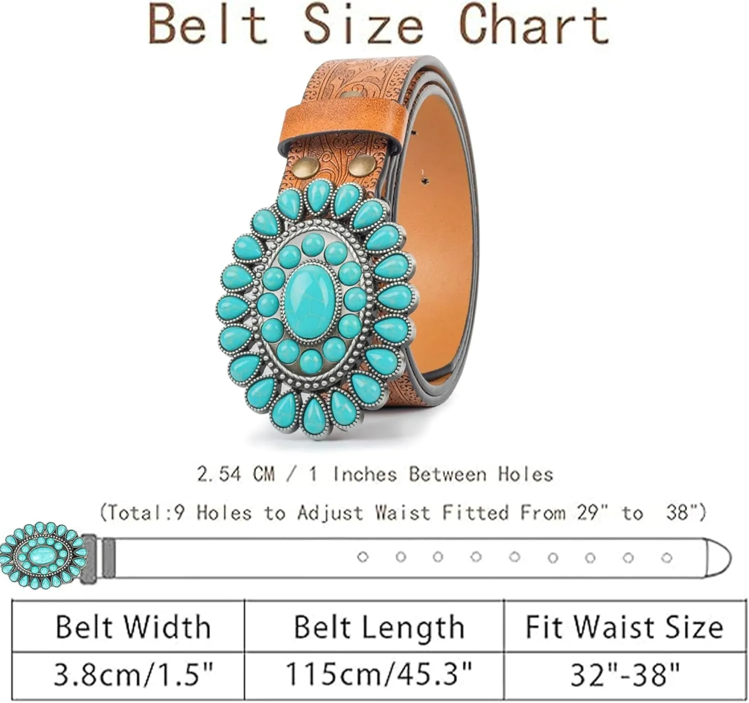 UTOWO Women Western-Turquoise-Belt Embossed-PU-Leather-Cowgirl-Belt Applies-Jeans-Pants-Dresses for Rodeo-Country-Concert