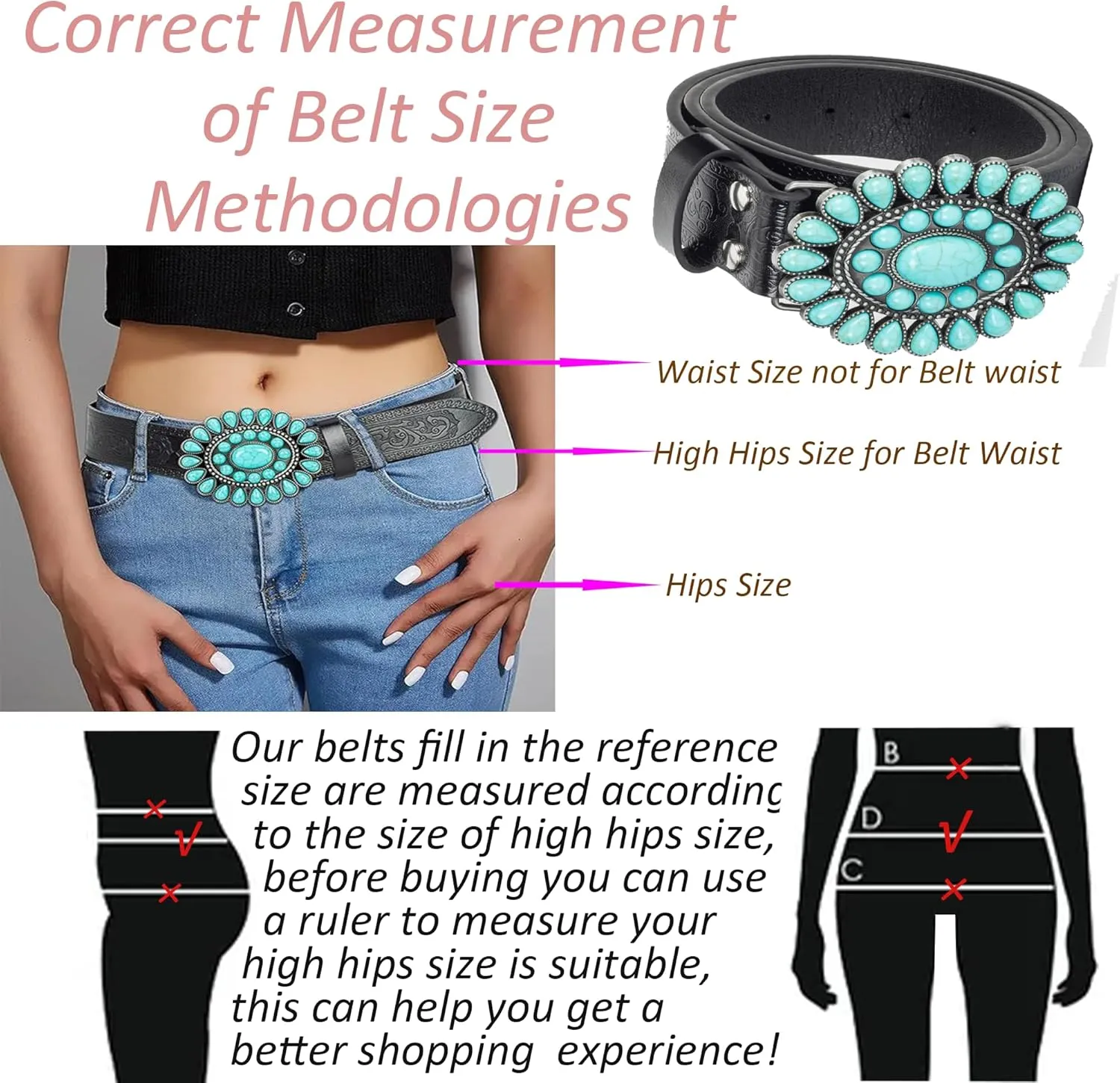 UTOWO Women Western-Turquoise-Belt Embossed-PU-Leather-Cowgirl-Belt Applies-Jeans-Pants-Dresses for Rodeo-Country-Concert