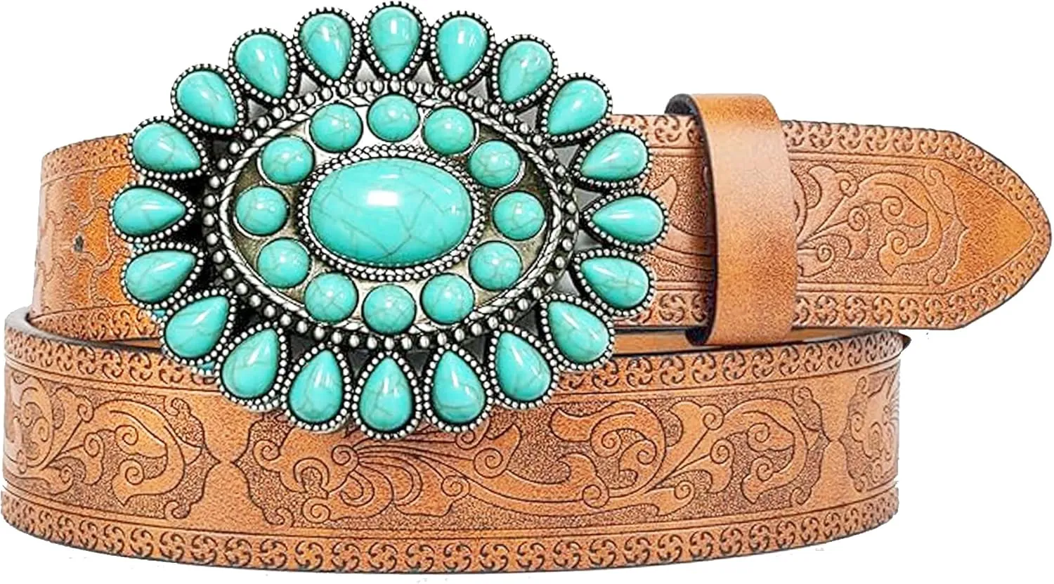 UTOWO Women Western-Turquoise-Belt Embossed-PU-Leather-Cowgirl-Belt Applies-Jeans-Pants-Dresses for Rodeo-Country-Concert