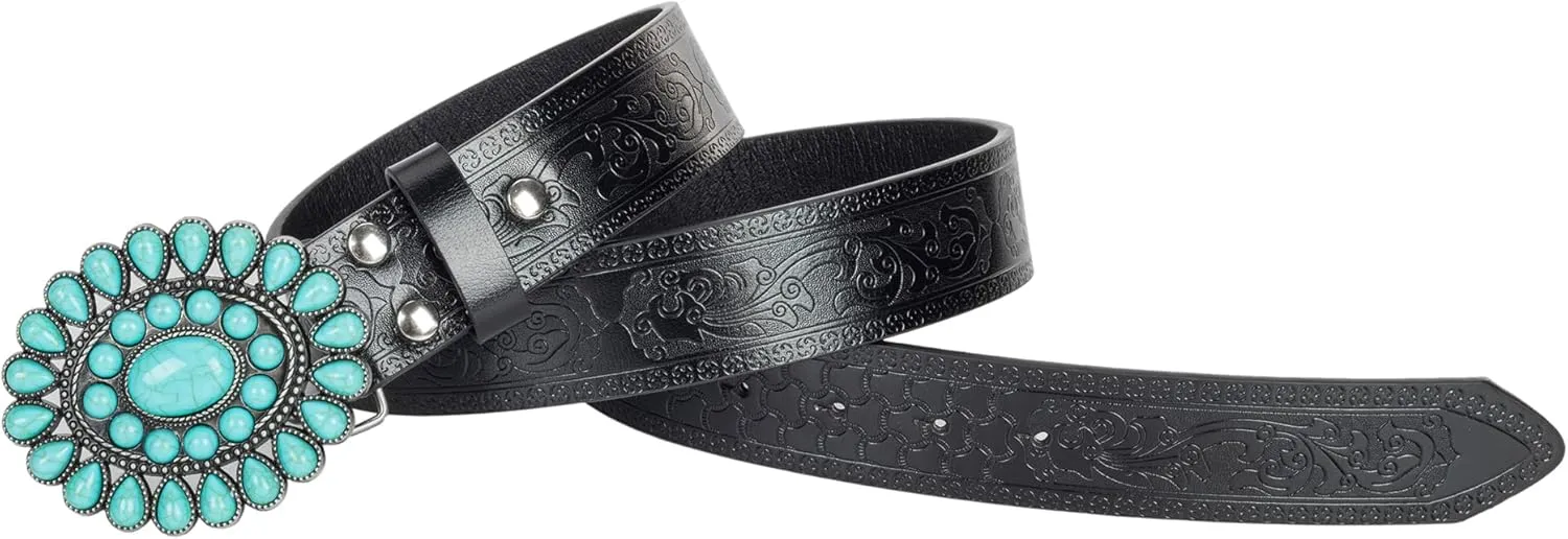 UTOWO Women Western-Turquoise-Belt Embossed-PU-Leather-Cowgirl-Belt Applies-Jeans-Pants-Dresses for Rodeo-Country-Concert