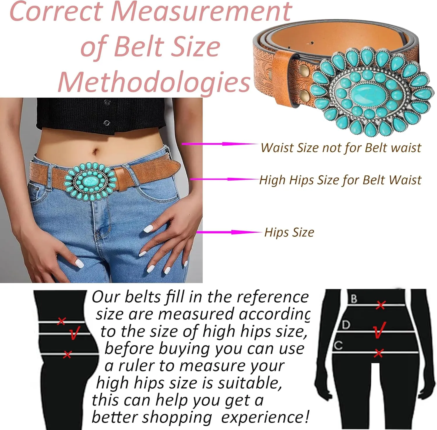 UTOWO Women Western-Turquoise-Belt Embossed-PU-Leather-Cowgirl-Belt Applies-Jeans-Pants-Dresses for Rodeo-Country-Concert