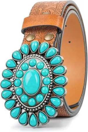 UTOWO Women Western-Turquoise-Belt Embossed-PU-Leather-Cowgirl-Belt Applies-Jeans-Pants-Dresses for Rodeo-Country-Concert