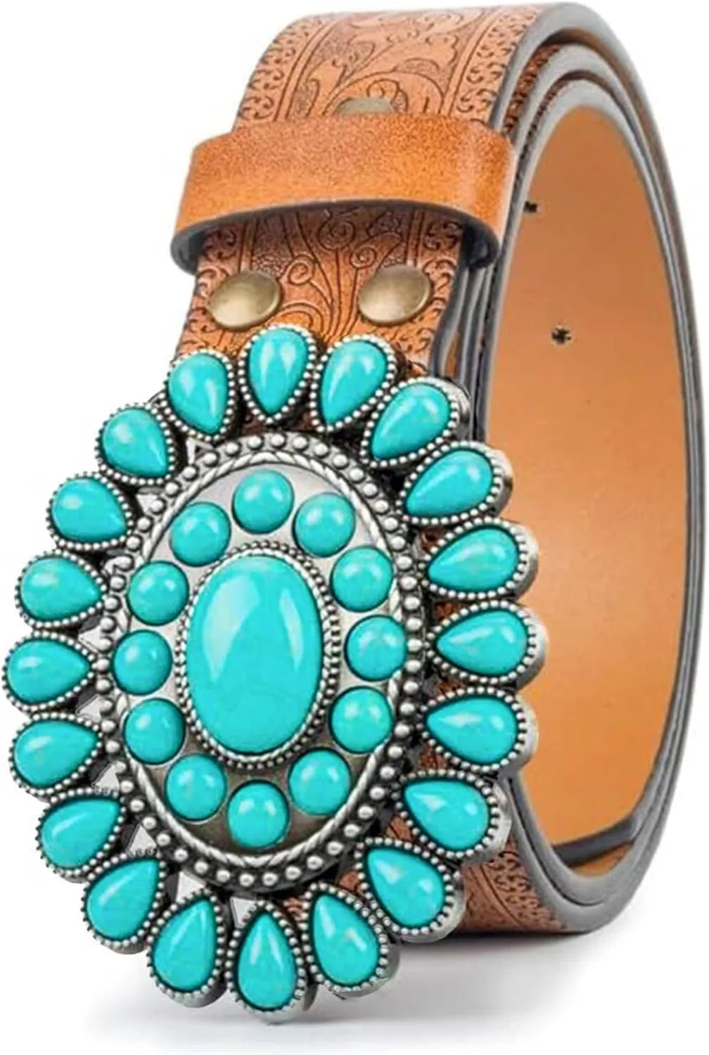 UTOWO Women Western-Turquoise-Belt Embossed-PU-Leather-Cowgirl-Belt Applies-Jeans-Pants-Dresses for Rodeo-Country-Concert