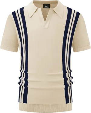 V VALANCH Mens Knit Polo Shirts Short Sleeve Vintage Sweater Polo Summer Casual Shirts Golf Pullover