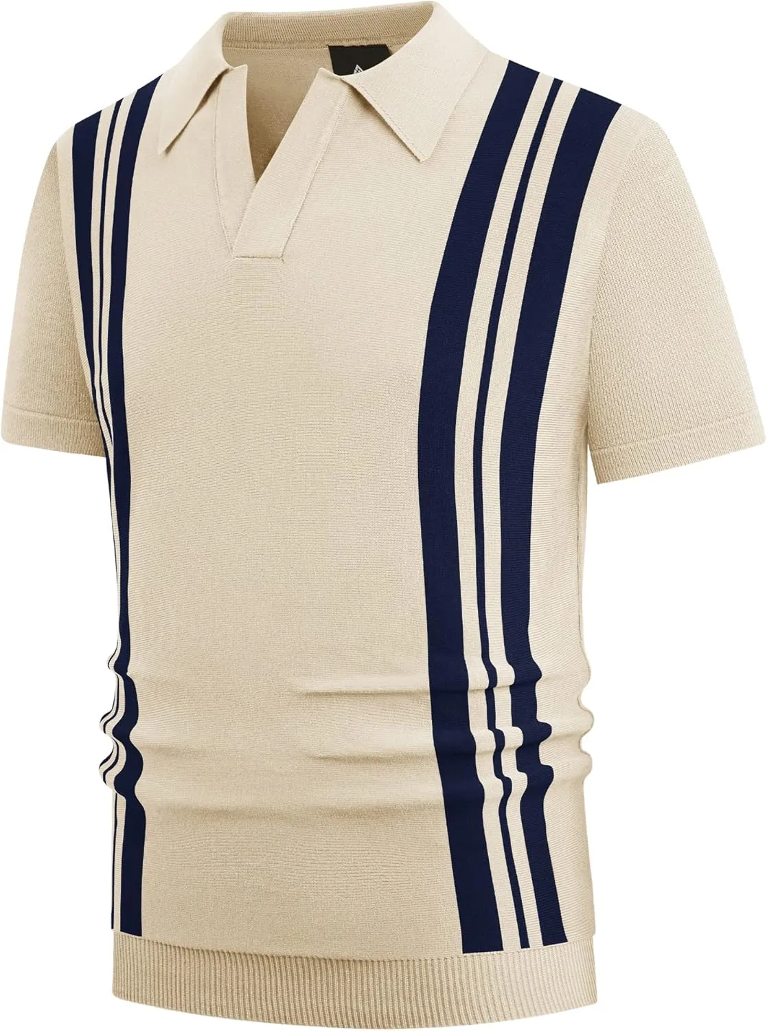 V VALANCH Mens Knit Polo Shirts Short Sleeve Vintage Sweater Polo Summer Casual Shirts Golf Pullover
