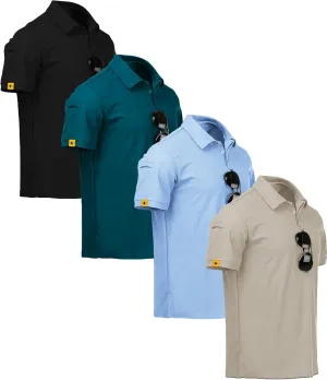 V VALANCH Polo Shirts for Men 4 Pack Short Sleeve Cool Dri Collared Tennis Golf Shirts