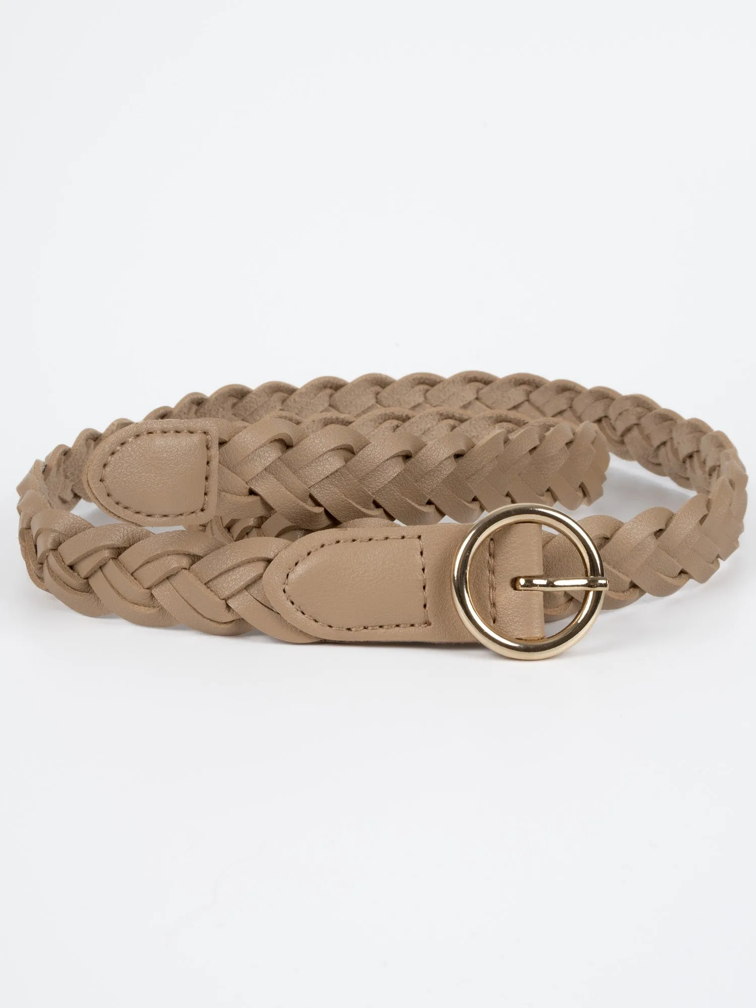 Vegan PU Leather Belt - Lille - Woven - Gold / Beige - 108cm