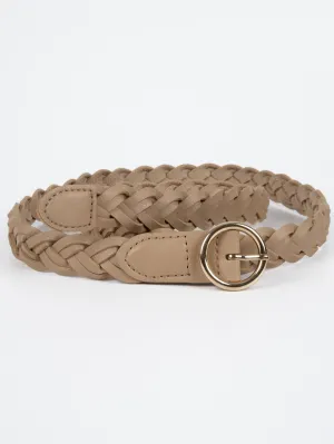 Vegan PU Leather Belt - Lille - Woven - Gold / Beige - 108cm