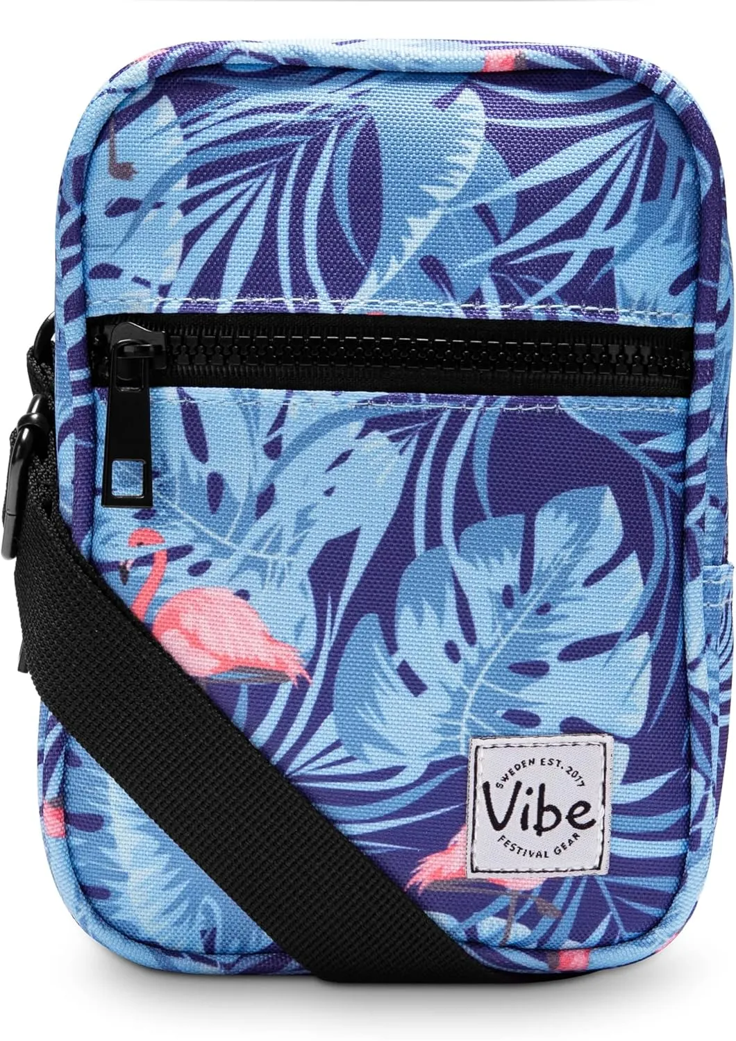 Vibe Festival Gear Small Crossbody Sling Bag for Women Men 5in1 Multi-Use from (rPET) Recycled Polyester Belt Bag Cross Body Backpack Fanny Pack Purse - Flamingoes