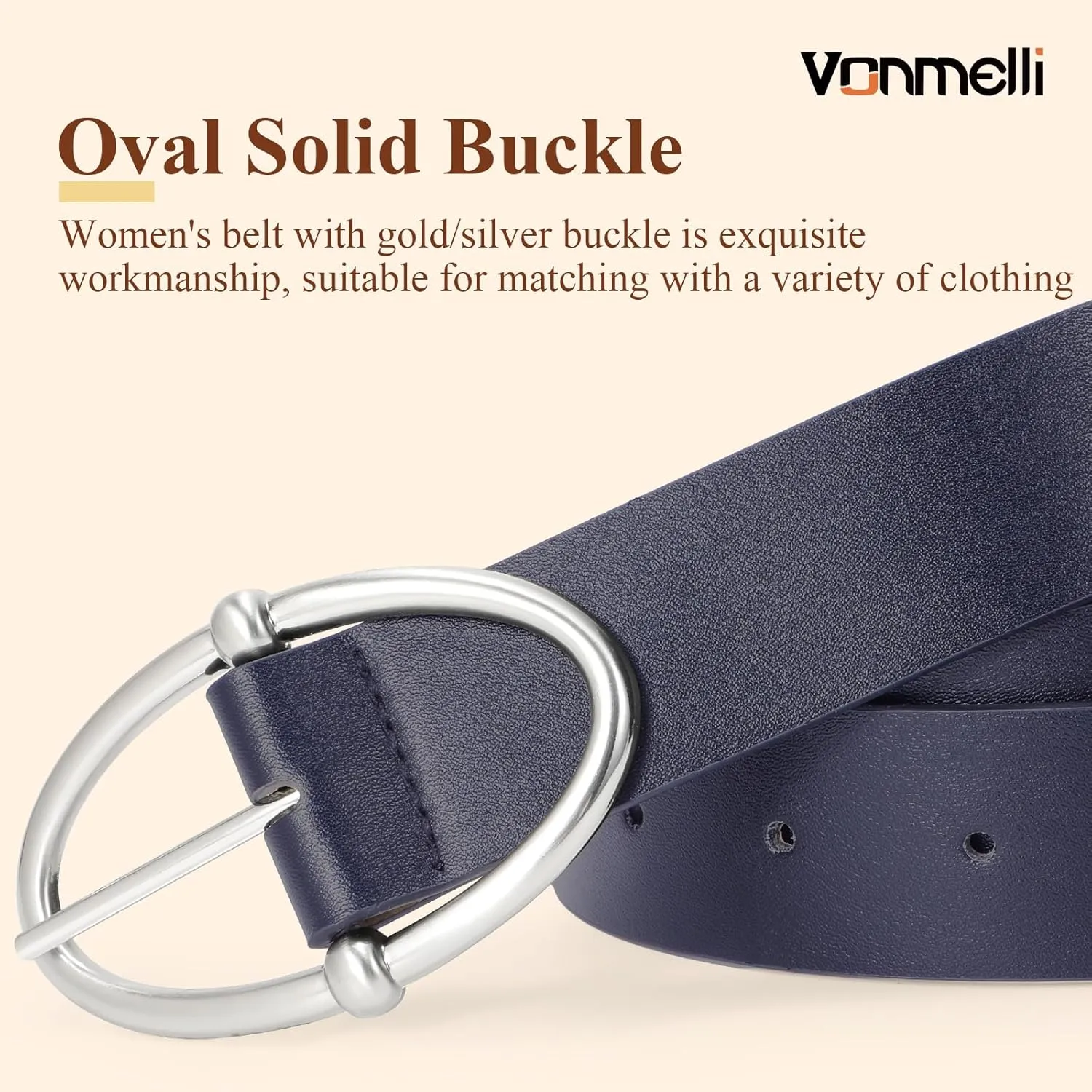 VONMELLI Leather Belts for Women, Women's Belts for Jeans Pants Fashion Ladies Dress Belt with Sliver Buckle
