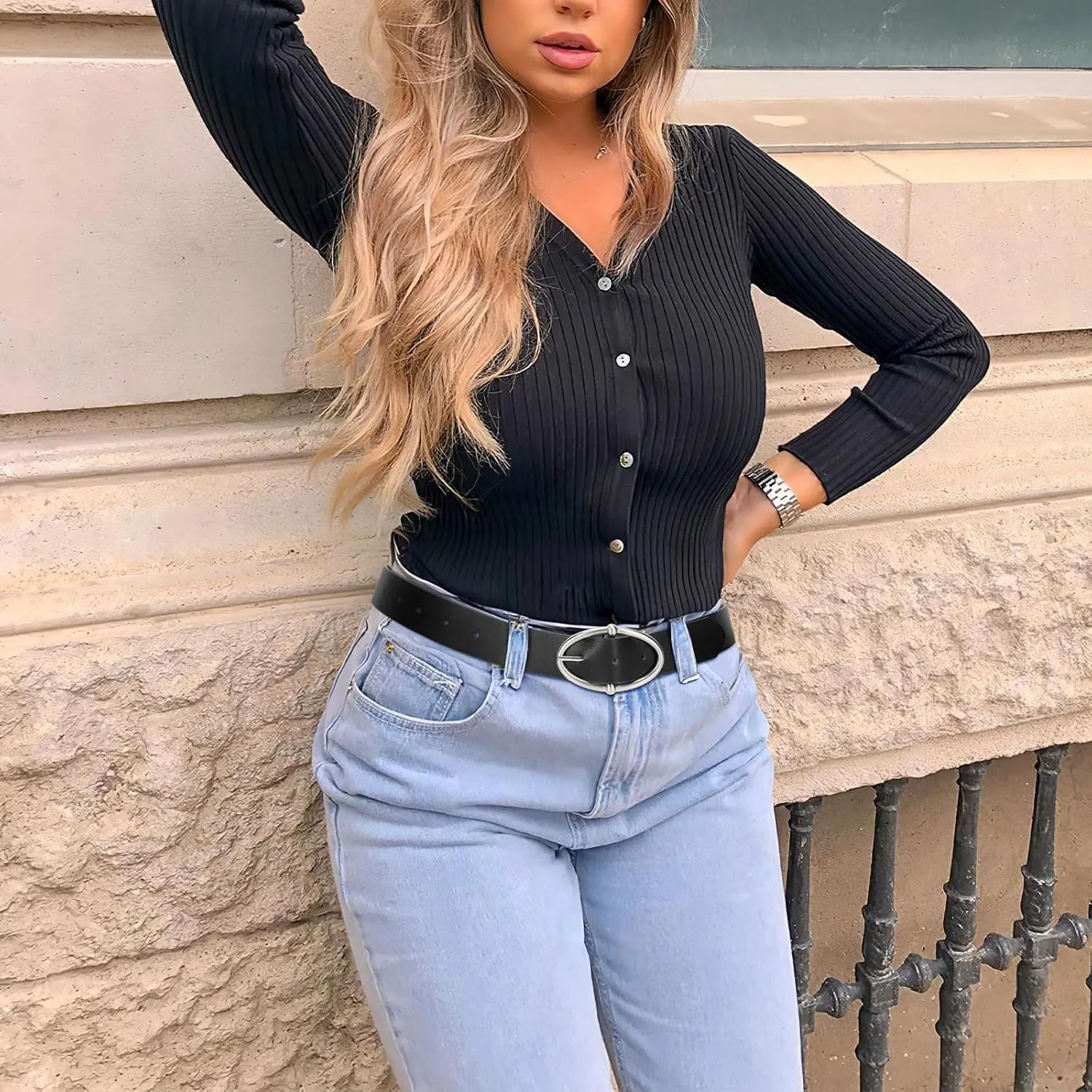 VONMELLI Leather Belts for Women, Women's Belts for Jeans Pants Fashion Ladies Dress Belt with Sliver Buckle