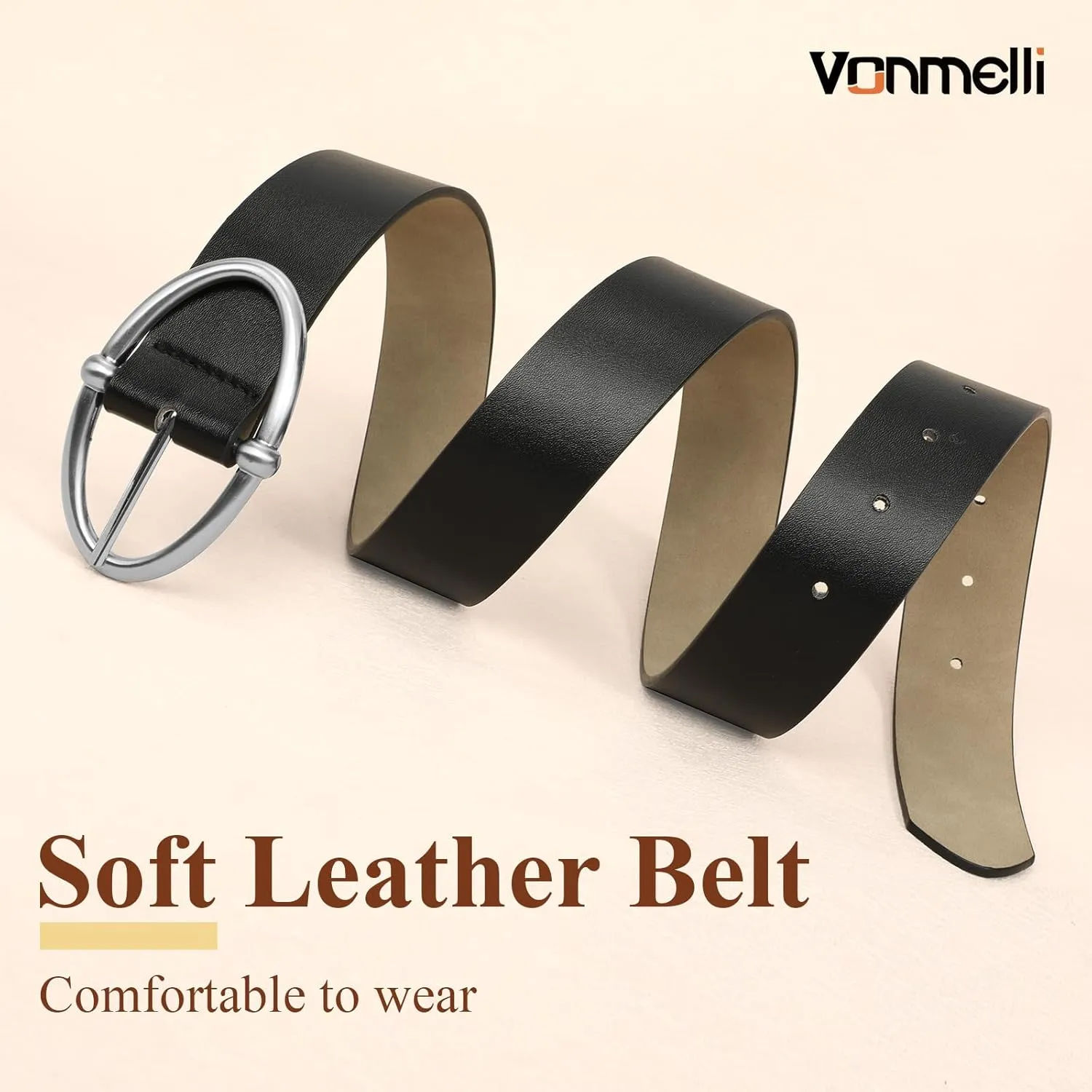 VONMELLI Leather Belts for Women, Women's Belts for Jeans Pants Fashion Ladies Dress Belt with Sliver Buckle