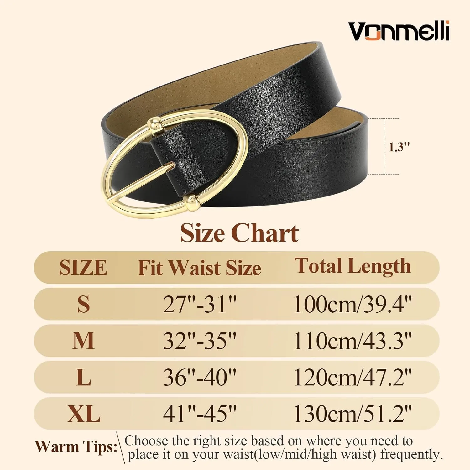 VONMELLI Leather Belts for Women, Women's Belts for Jeans Pants Fashion Ladies Dress Belt with Sliver Buckle