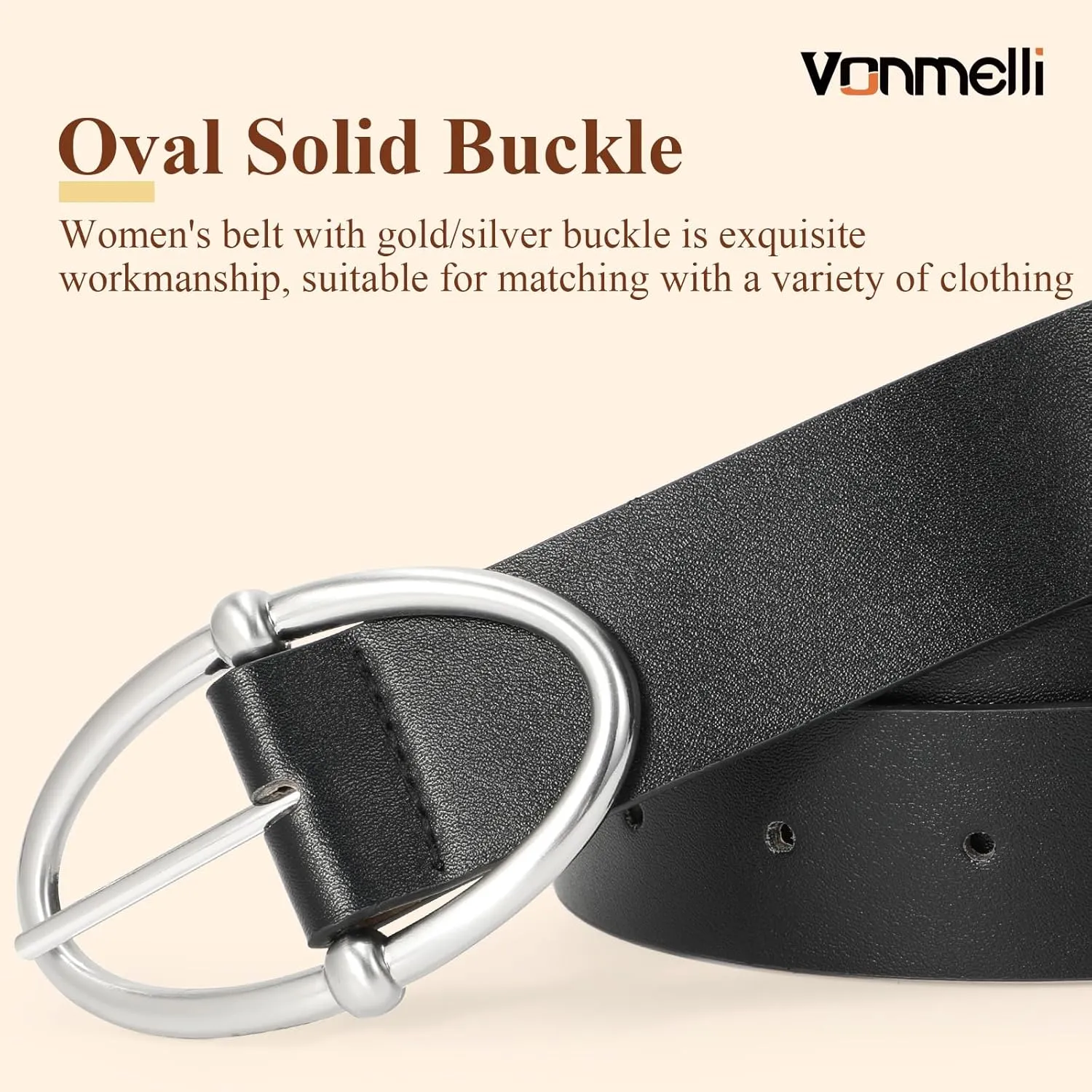 VONMELLI Leather Belts for Women, Women's Belts for Jeans Pants Fashion Ladies Dress Belt with Sliver Buckle