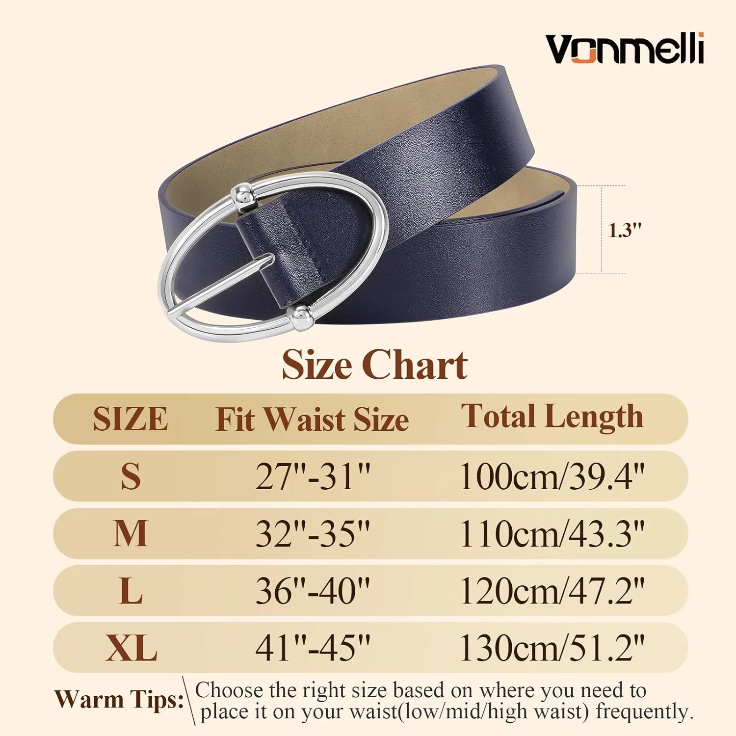 VONMELLI Leather Belts for Women, Women's Belts for Jeans Pants Fashion Ladies Dress Belt with Sliver Buckle