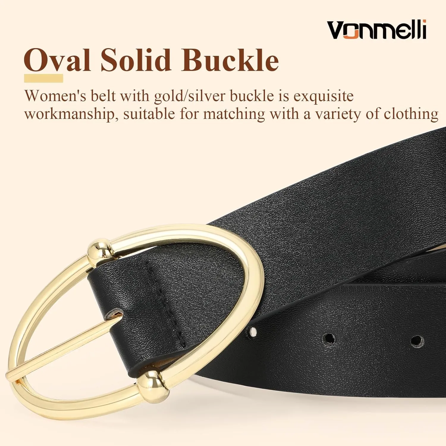 VONMELLI Leather Belts for Women, Women's Belts for Jeans Pants Fashion Ladies Dress Belt with Sliver Buckle