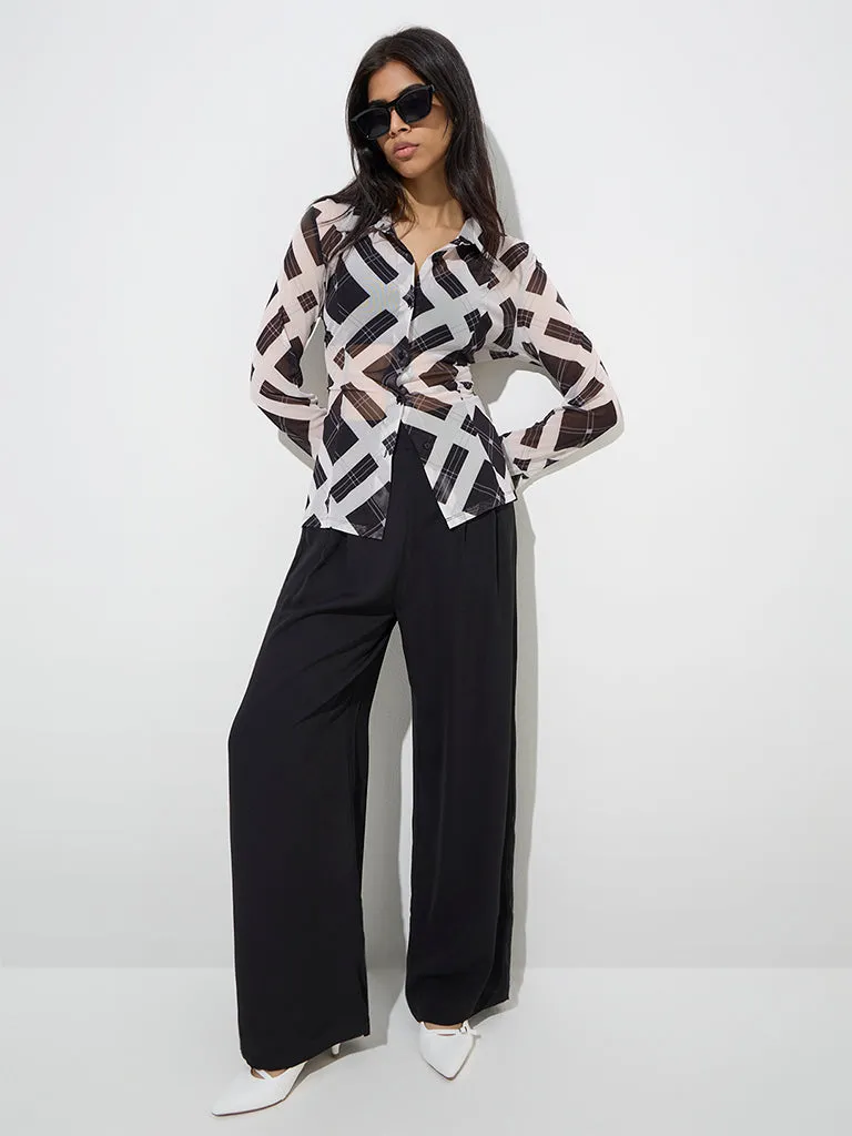 Wardrobe Black Checkered Mesh Shirt
