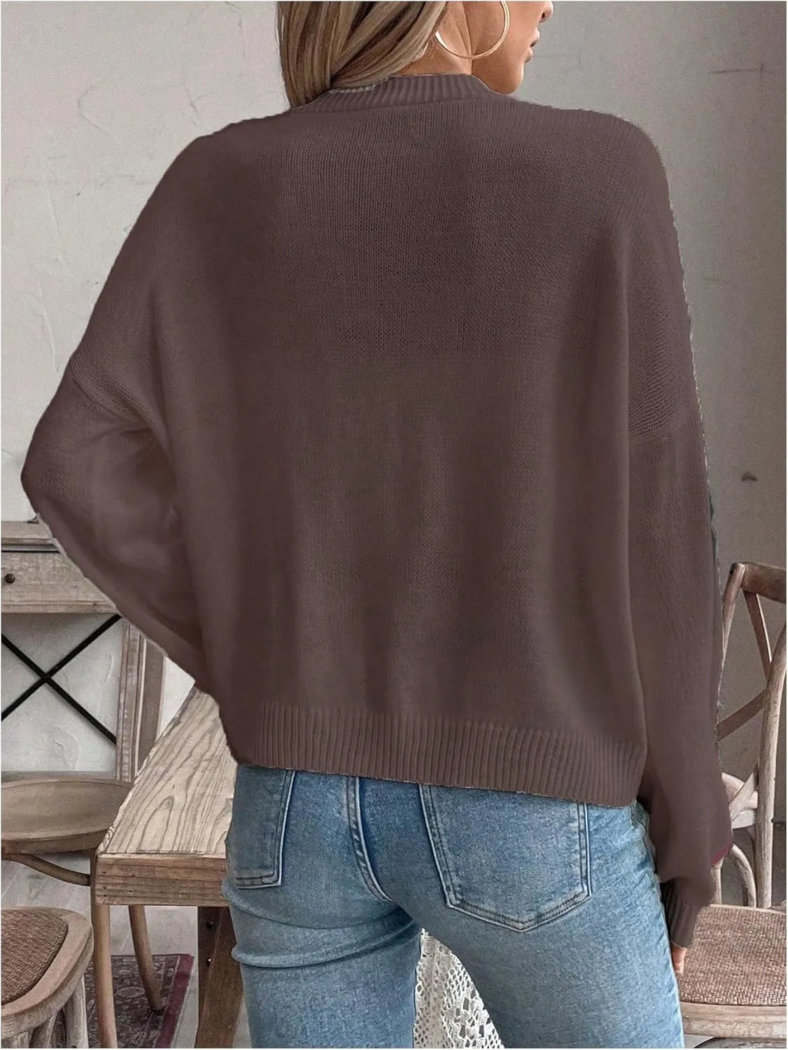 WDIRARA Women's Bow Button Down Cardigan V Neck Long Sleeve Drop Shoulder Knit Sweater