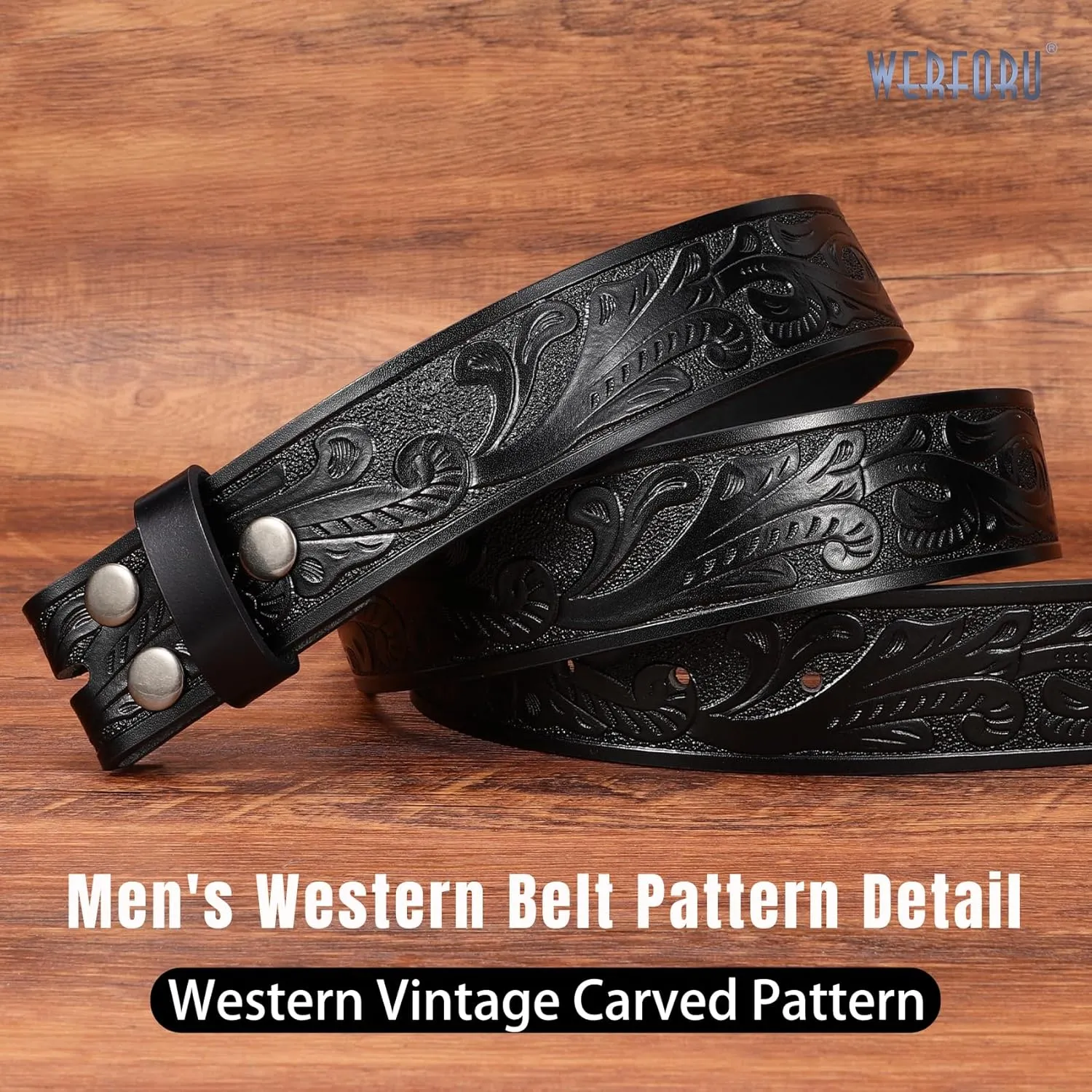 WERFORU Western Leather Belt Strap for Men Women Cowboy Western Belts without Buckle Men Western Leather Belt Jeans