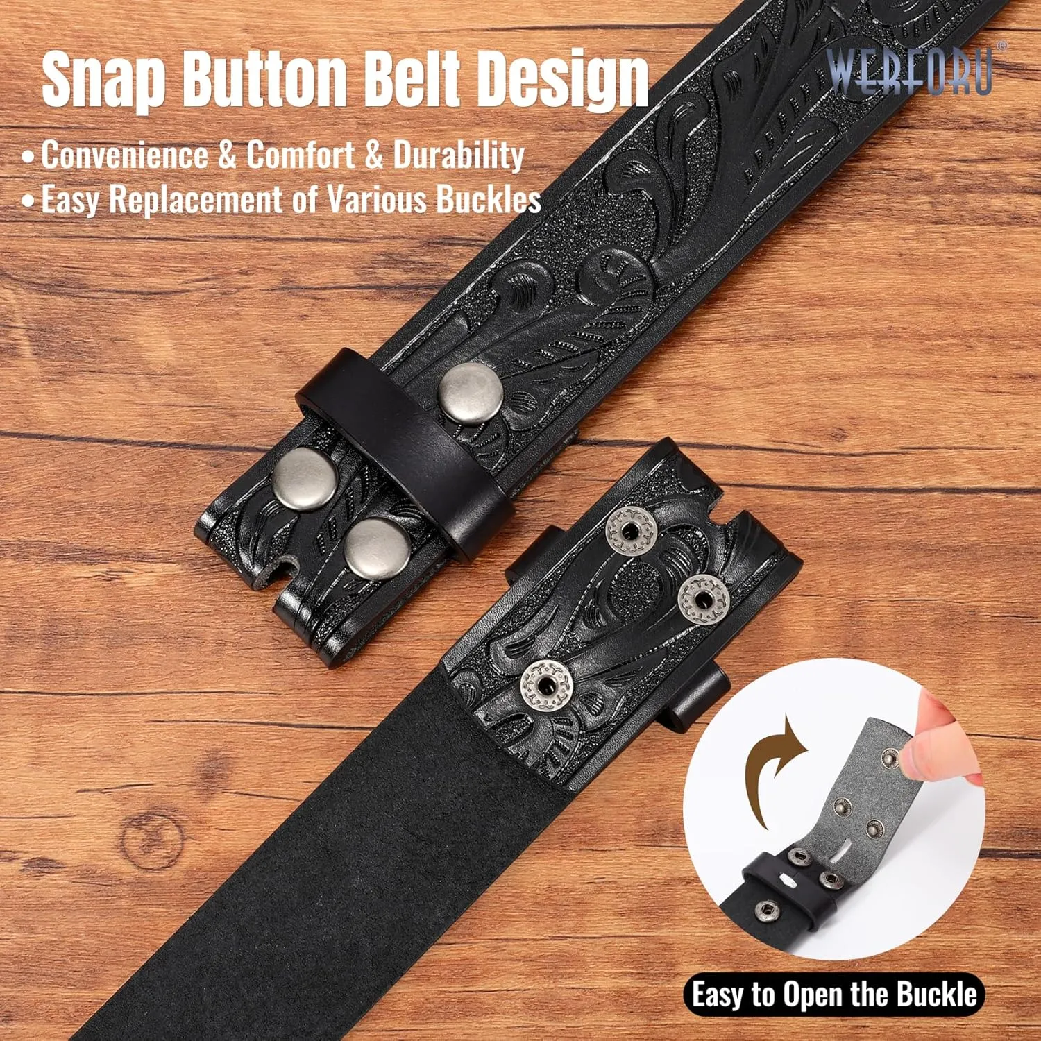 WERFORU Western Leather Belt Strap for Men Women Cowboy Western Belts without Buckle Men Western Leather Belt Jeans