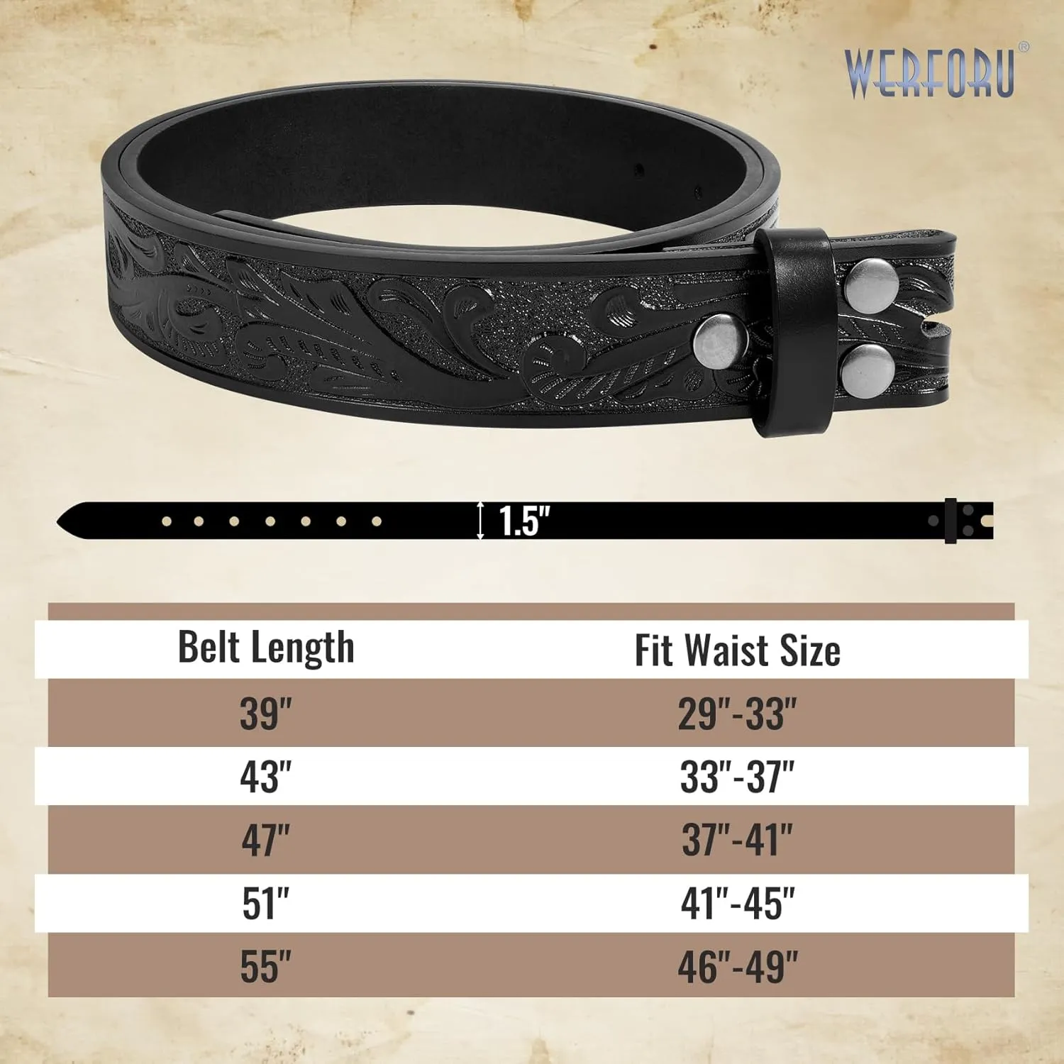 WERFORU Western Leather Belt Strap for Men Women Cowboy Western Belts without Buckle Men Western Leather Belt Jeans