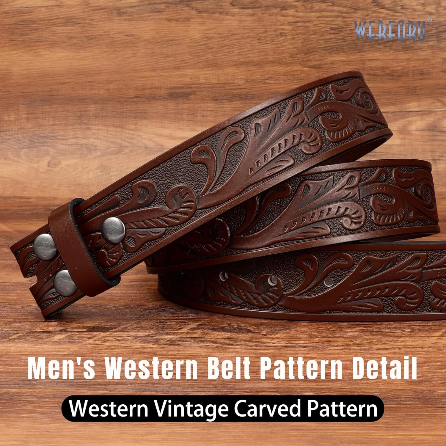 WERFORU Western Leather Belt Strap for Men Women Cowboy Western Belts without Buckle Men Western Leather Belt Jeans