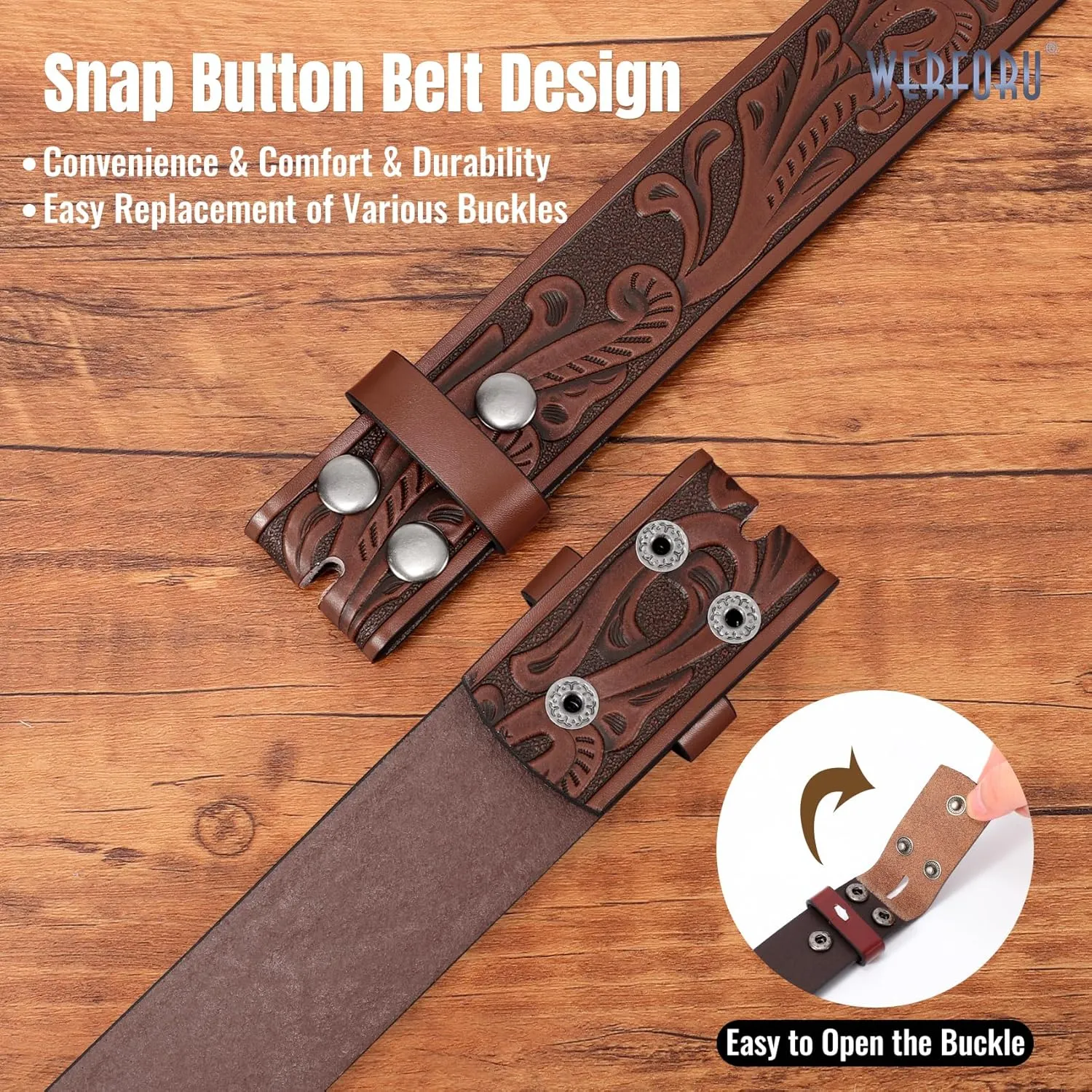 WERFORU Western Leather Belt Strap for Men Women Cowboy Western Belts without Buckle Men Western Leather Belt Jeans
