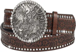 Western-Belts for Women, Men-Belt with Rhinestone Buckle-Belts, Turquoise Carved Pattern Western-Belts