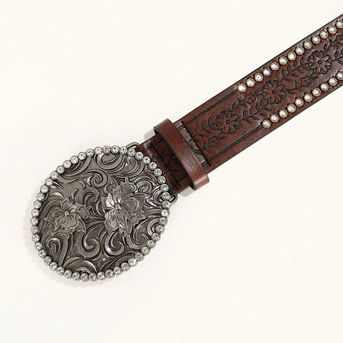 Western-Belts for Women, Men-Belt with Rhinestone Buckle-Belts, Turquoise Carved Pattern Western-Belts