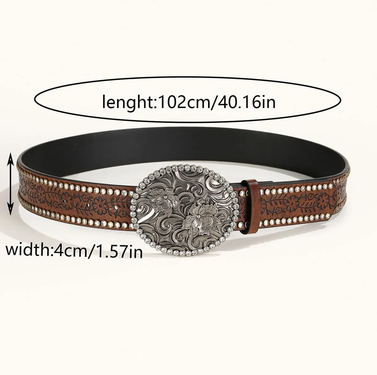 Western-Belts for Women, Men-Belt with Rhinestone Buckle-Belts, Turquoise Carved Pattern Western-Belts