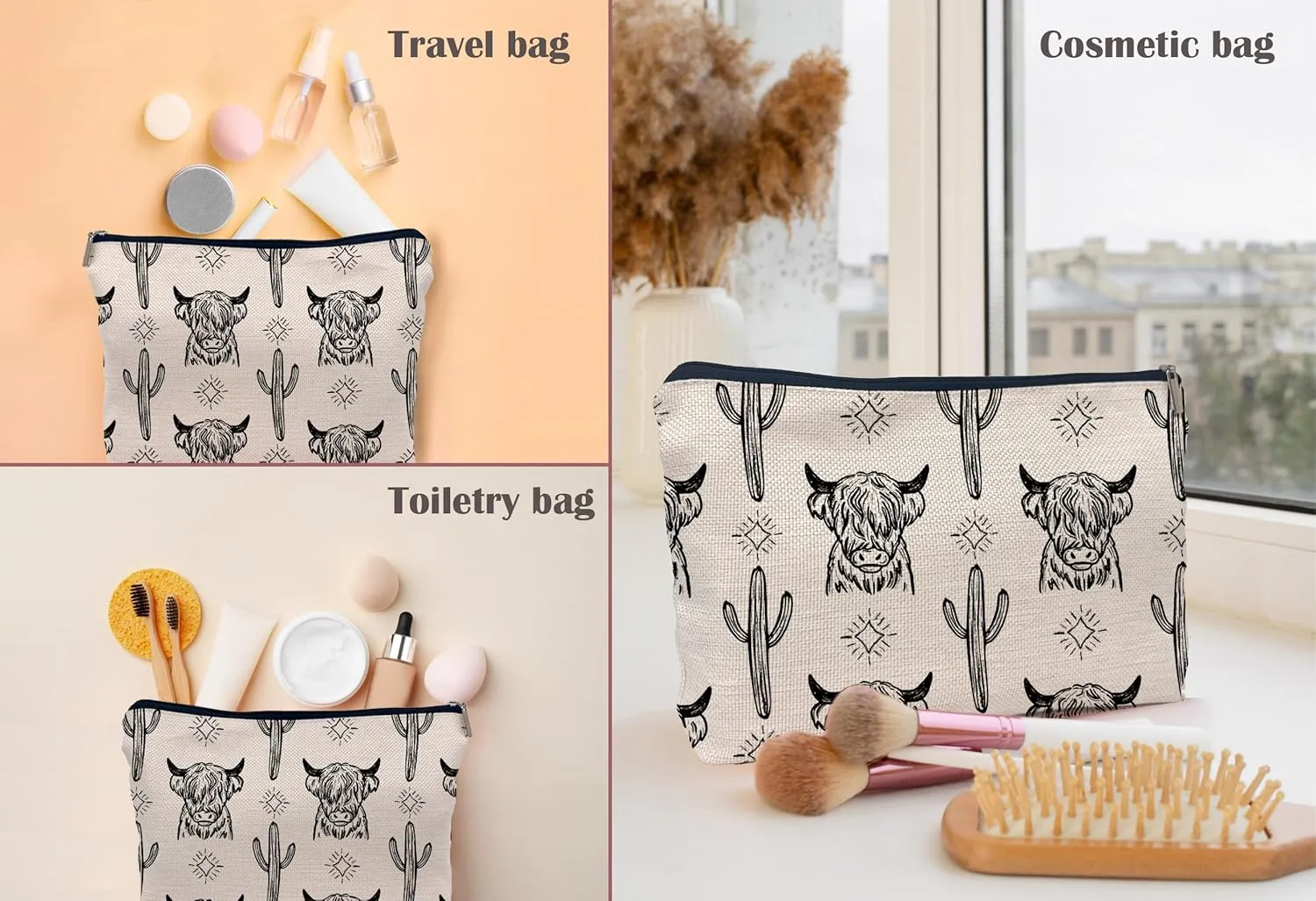 Western Cow Makeup Bag,Western Cow Gifts For Women,Cowgirl Stuff For Women,Cowgirl Gifts