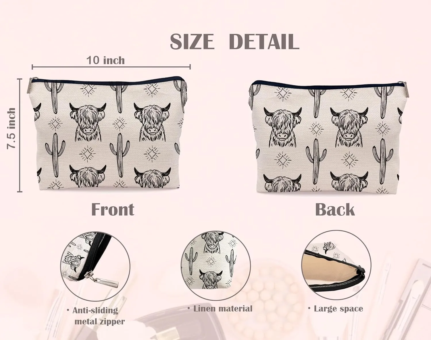 Western Cow Makeup Bag,Western Cow Gifts For Women,Cowgirl Stuff For Women,Cowgirl Gifts