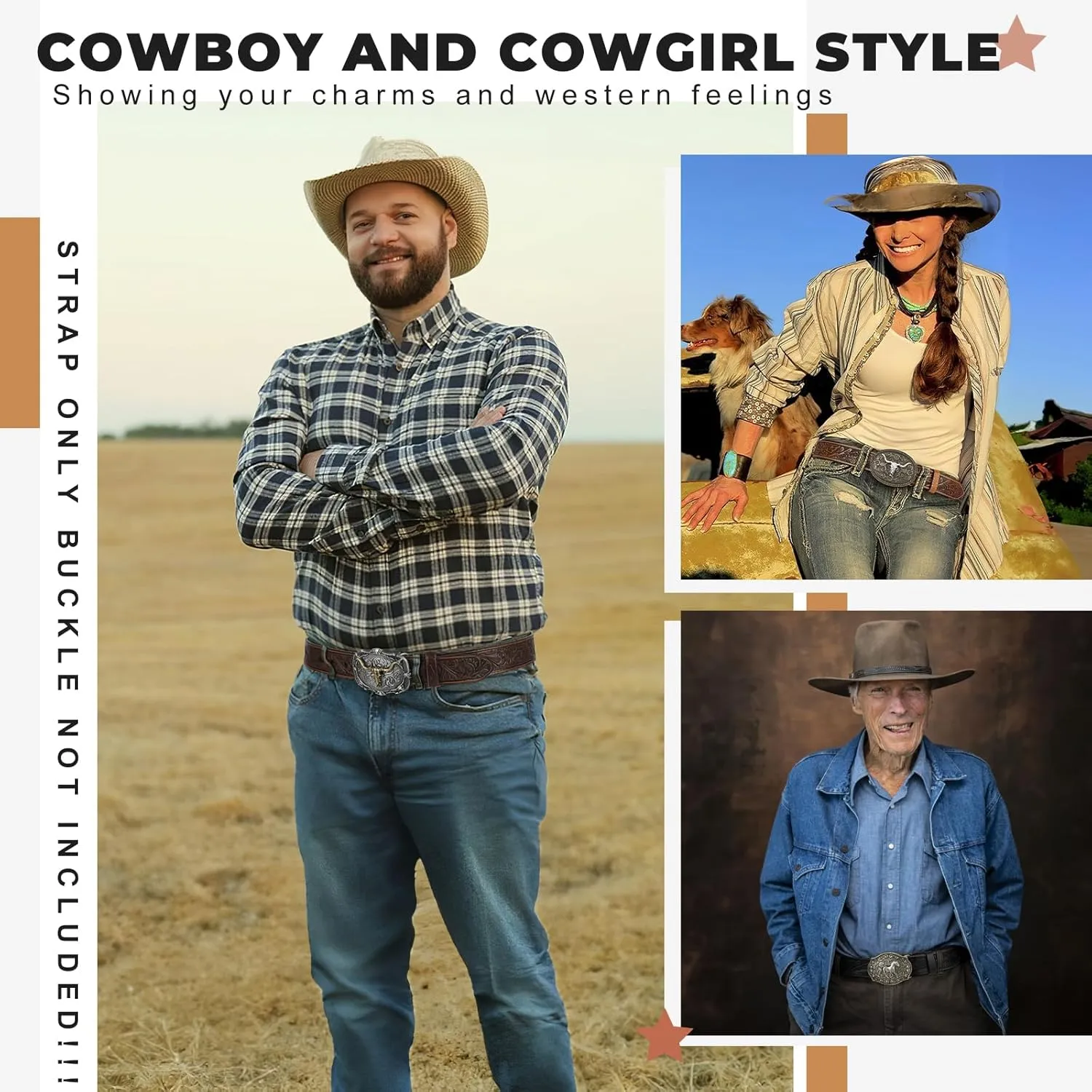 Western Leather Belt Strap for Men Women Cowboy Cowgirl Leather Mens Belts for Jeans Birthday Christmas Belt Gifts