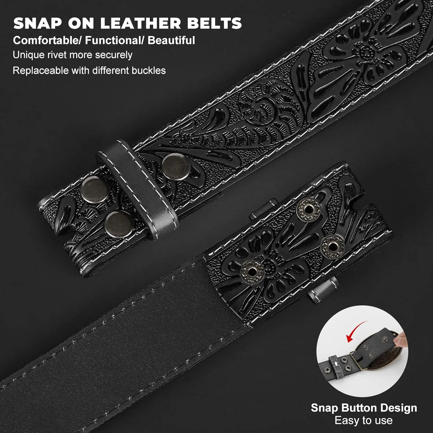 Western Leather Belt Strap for Men Women Cowboy Cowgirl Leather Mens Belts for Jeans Birthday Christmas Belt Gifts