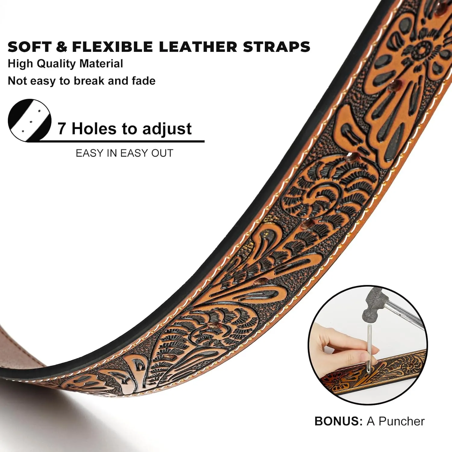 Western Leather Belt Strap for Men Women Cowboy Cowgirl Leather Mens Belts for Jeans Birthday Christmas Belt Gifts
