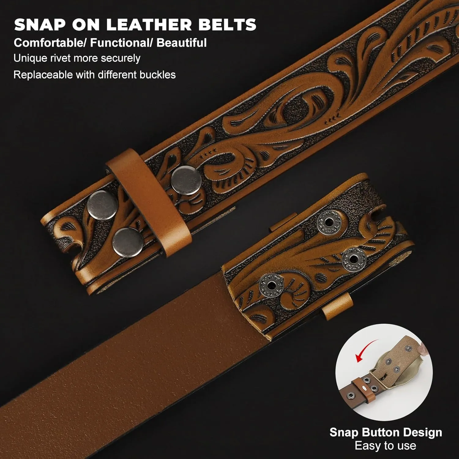 Western Leather Belt Strap for Men Women Cowboy Cowgirl Leather Mens Belts for Jeans Birthday Christmas Belt Gifts