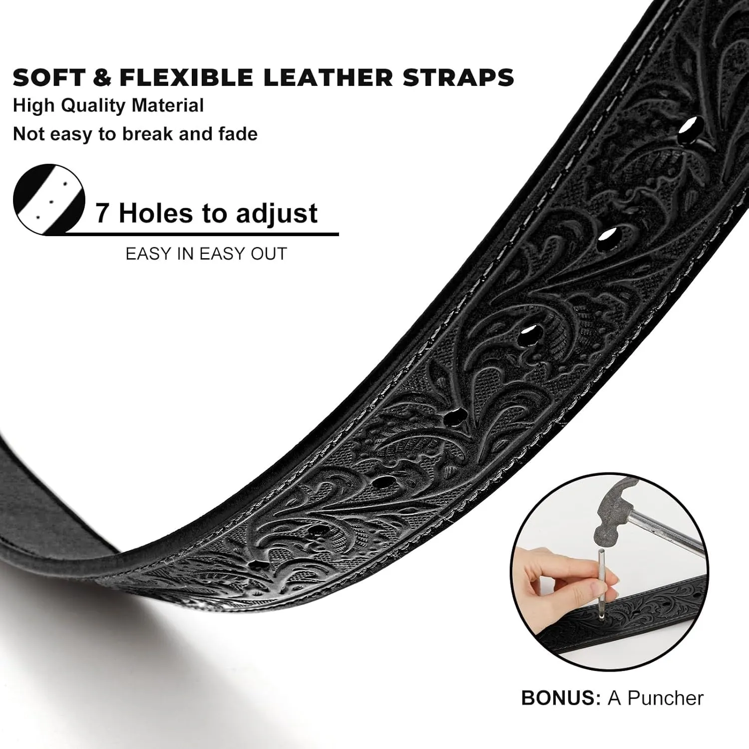 Western Leather Belt Strap for Men Women Cowboy Cowgirl Leather Mens Belts for Jeans Birthday Christmas Belt Gifts