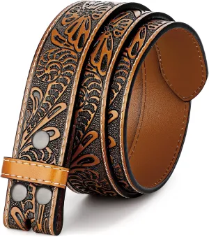 Western Leather Belt Strap for Men Women Cowboy Cowgirl Leather Mens Belts for Jeans Birthday Christmas Belt Gifts
