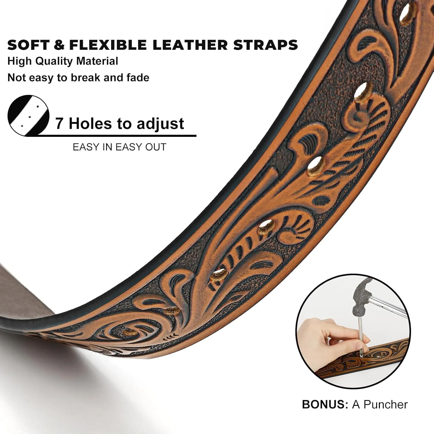 Western Leather Belt Strap for Men Women Cowboy Cowgirl Leather Mens Belts for Jeans Birthday Christmas Belt Gifts