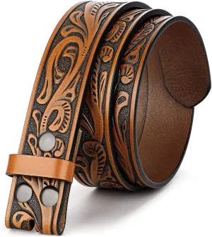 Western Leather Belt Strap for Men Women Cowboy Cowgirl Leather Mens Belts for Jeans Birthday Christmas Belt Gifts