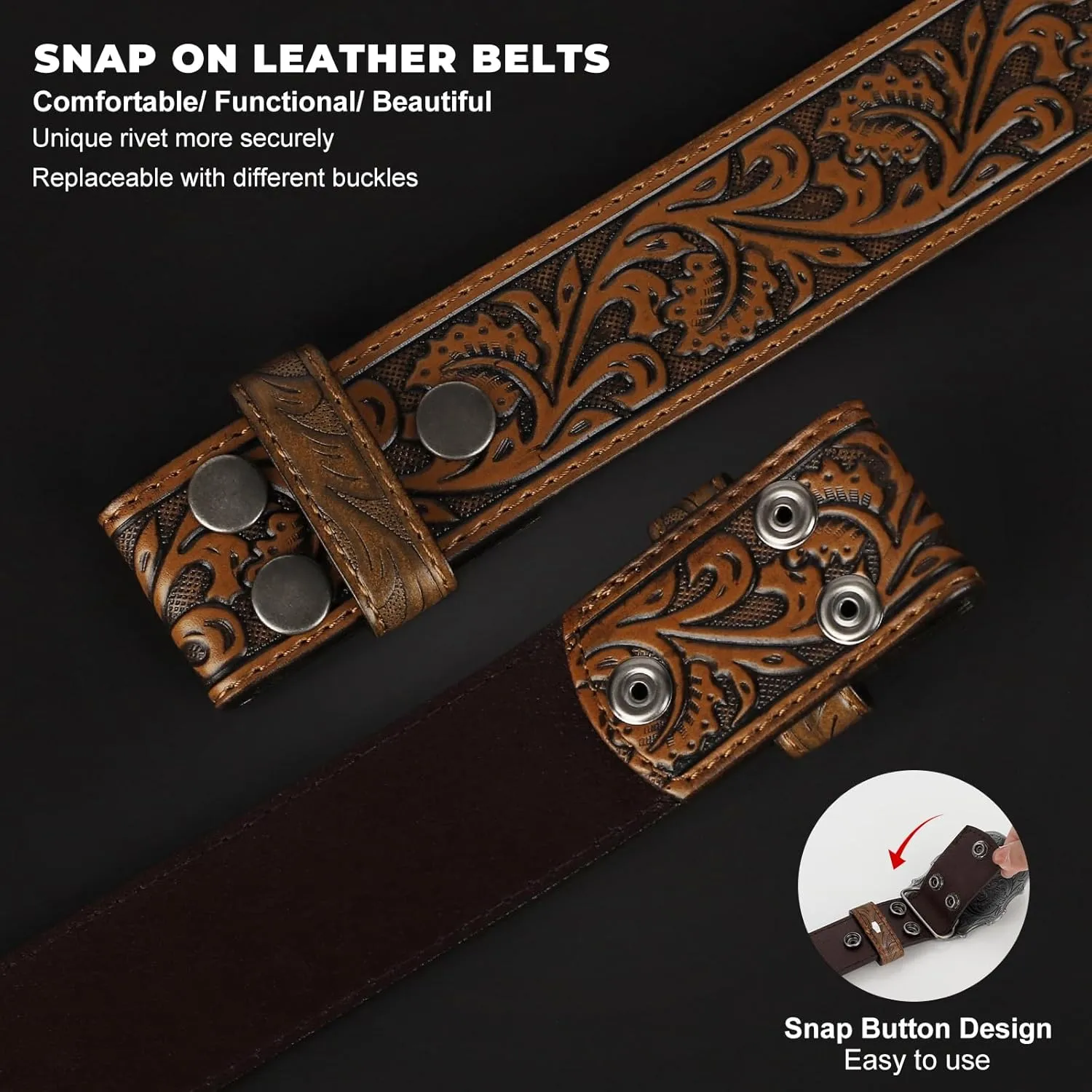Western Leather Belt Strap for Men Women Cowboy Cowgirl Leather Mens Belts for Jeans Birthday Christmas Belt Gifts