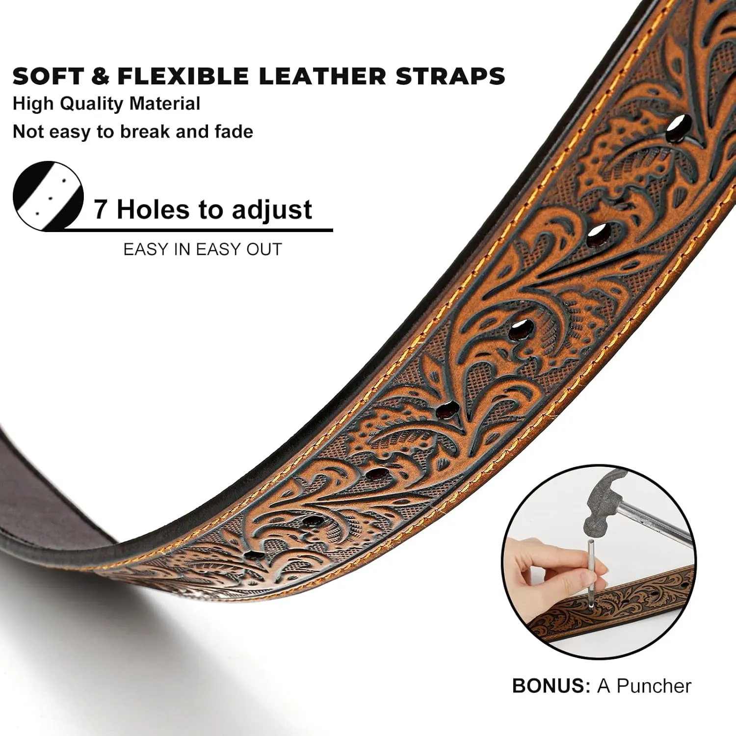 Western Leather Belt Strap for Men Women Cowboy Cowgirl Leather Mens Belts for Jeans Birthday Christmas Belt Gifts