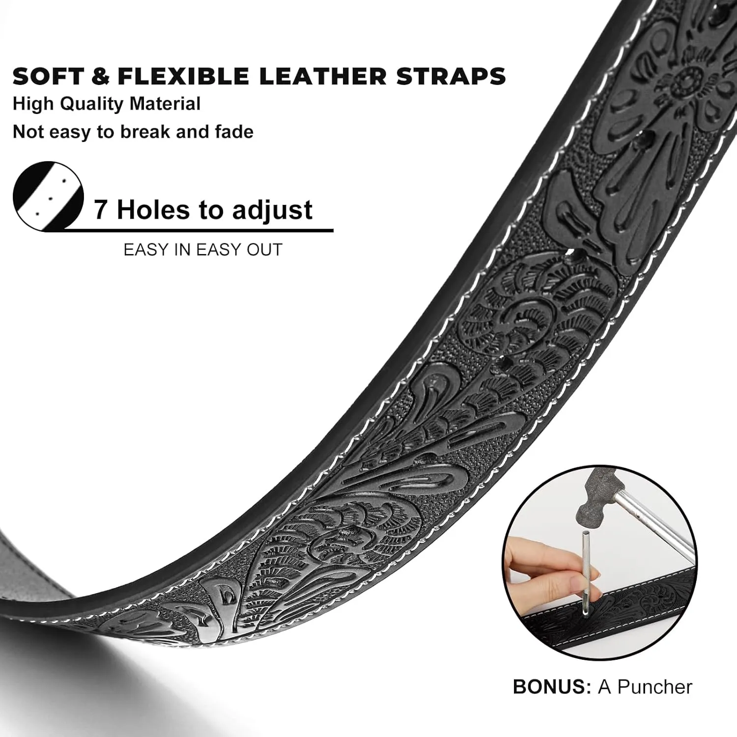 Western Leather Belt Strap for Men Women Cowboy Cowgirl Leather Mens Belts for Jeans Birthday Christmas Belt Gifts