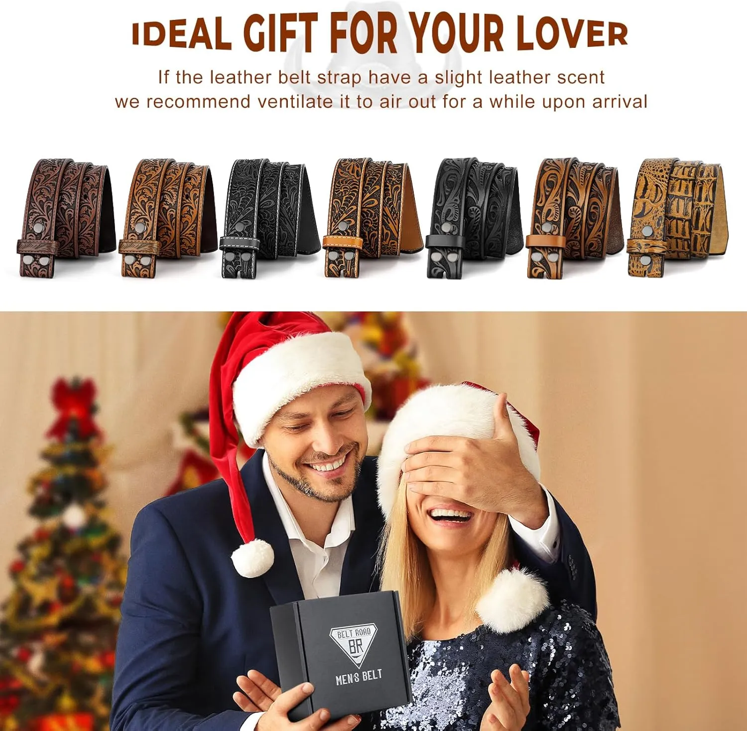 Western Leather Belt Strap for Men Women Cowboy Cowgirl Leather Mens Belts for Jeans Birthday Christmas Belt Gifts