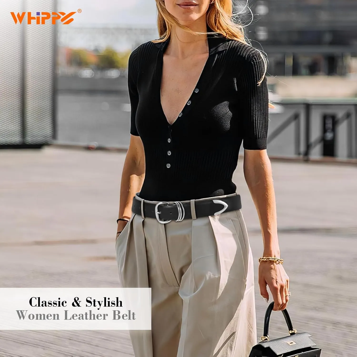 WHIPPY Women Leather Belts for Jeans Pants Dress Fashion Gold Buckle Ladies Waist Belt Casual Women Belts