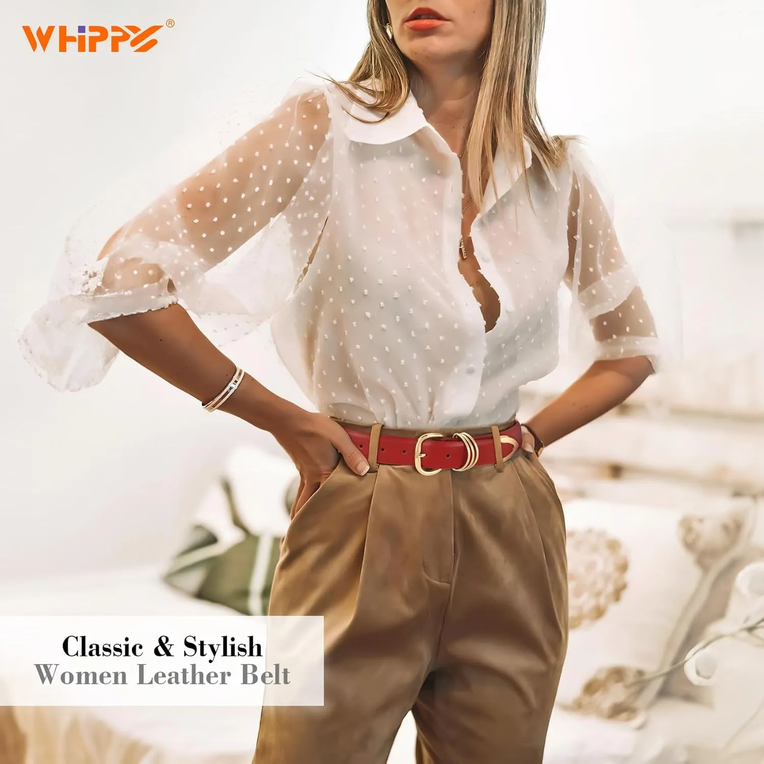WHIPPY Women Leather Belts for Jeans Pants Dress Fashion Gold Buckle Ladies Waist Belt Casual Women Belts